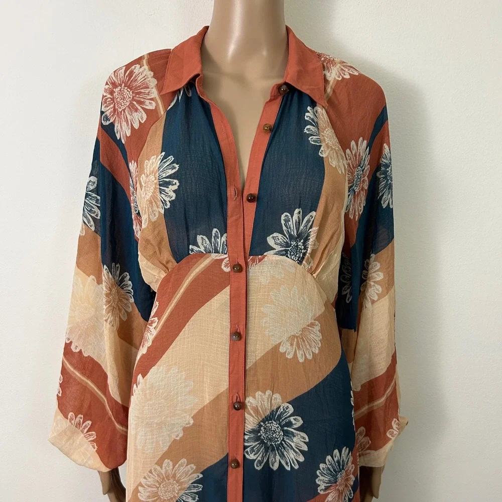 NWT Free People Daria Retro Maxi Shirt Dress XS
